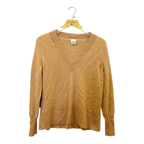 Baldwin Kansas City Wool Cashmere Blend V Neck Sweater Brown Sz XS Ribbed Cuffs - Picture 1 of 5